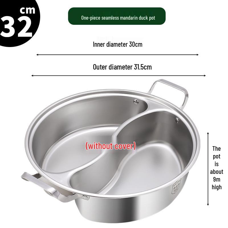

Индукционная кастрюля для хот-пота Shabu-Shabu из нержавеющей стали 304 - Двухсекционная конструкция, Безопасная для вкуса, Для домашнего использования Integrated, no welds, no flavor transfer