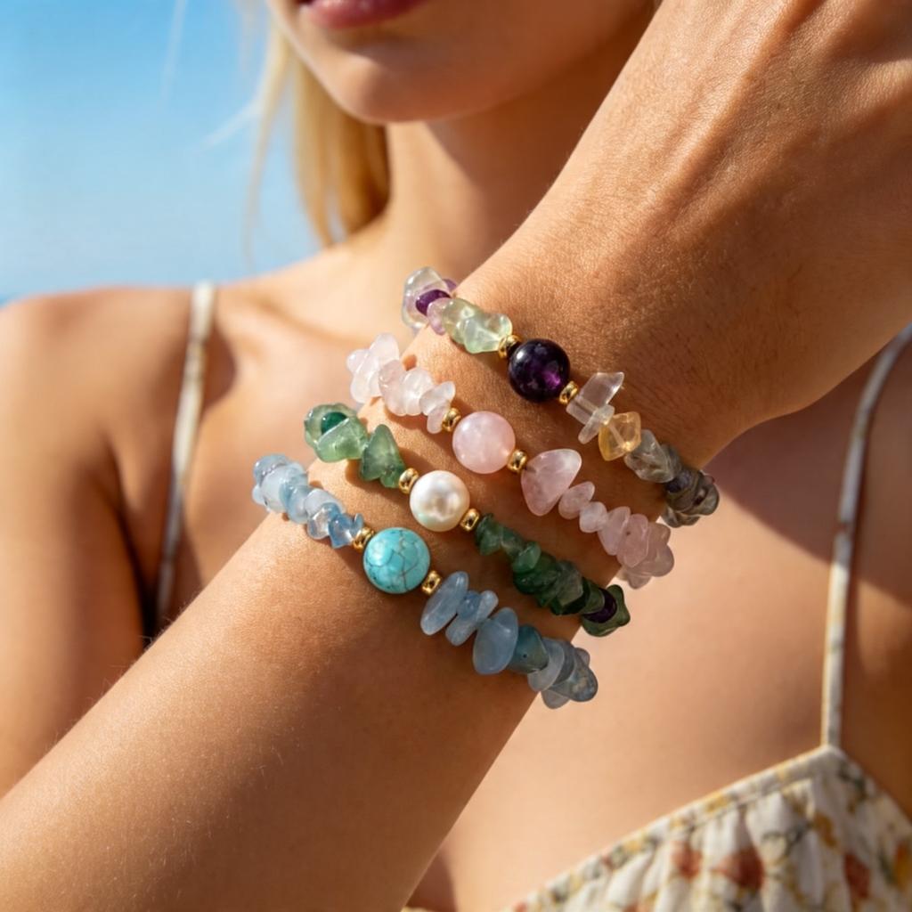 Irregular Healing Crystal Chip Beads Bracelets for Women, Round Natural Stone Charm Adjustable Bracelet, Fashion Boho Jewelry