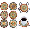 6PCS Diamond Painting Coasters Kits Mandara Wooden Diamond Crafts Coasters Fresh Greenery Diamond DIY Coasters Romantic Red Rose