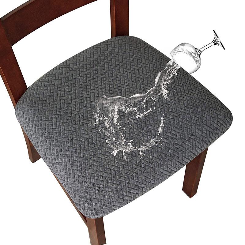 Jacquard Waterproof Stretch Chair Seat Cover Removable Elastic Upholstered Dining Chair Cushion Slipcovers Washable Seat Covers