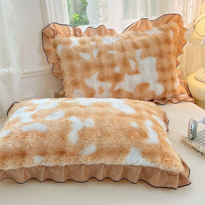 Cute Fluffy Ruffled Home Pillow Cover Pink Plush Pillow Cover Girly Bedroom Decor for Bed Cushion Home Decoration Bedding Gift 48X74cm 1pc 6900₽