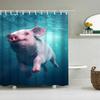 Pink Pig Shower Curtain, Lovely Animal Piggy Bath Curtain Western Animals Bathroom Decor Romantic Rose Flowers Bathroom Curtain