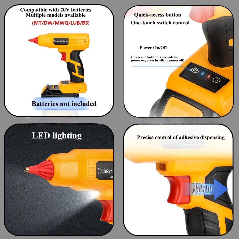 Multi-Function Cordless Hot Glue Gun for Makita/DeWalt/Milwaukee/Bosch/Ryobi 18/11V Battery with 11mm Glue Sticks DIY Power Tool