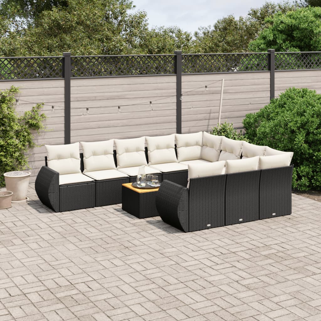 Vidaxl 11-Cz. Garten-Sitzgruppe, Kissen Schwarzer Rattan Pe