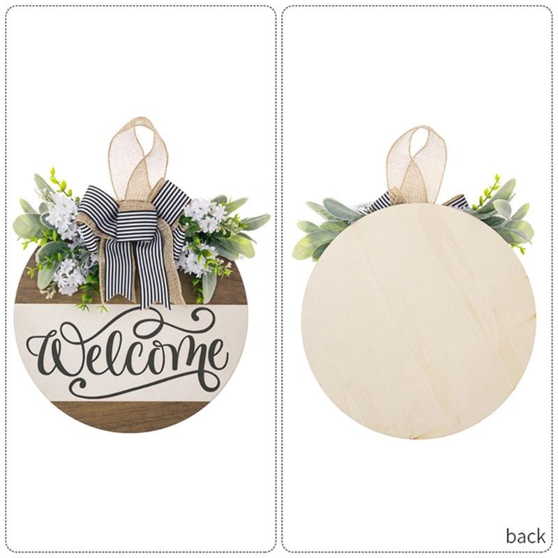 Holz Willkommensschild Blumengirlande Anhänger zur Aufhängung für Haustür Wand Gartenbrett mit Schleifendekorationen