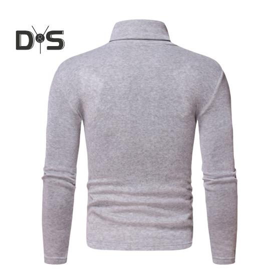 Vår Høst Menn Fitness Topp Slim Fit Høy krage Elastisk lange ermer Ensfarget Pullover Fitness Sport Topp Vinter bunnklær