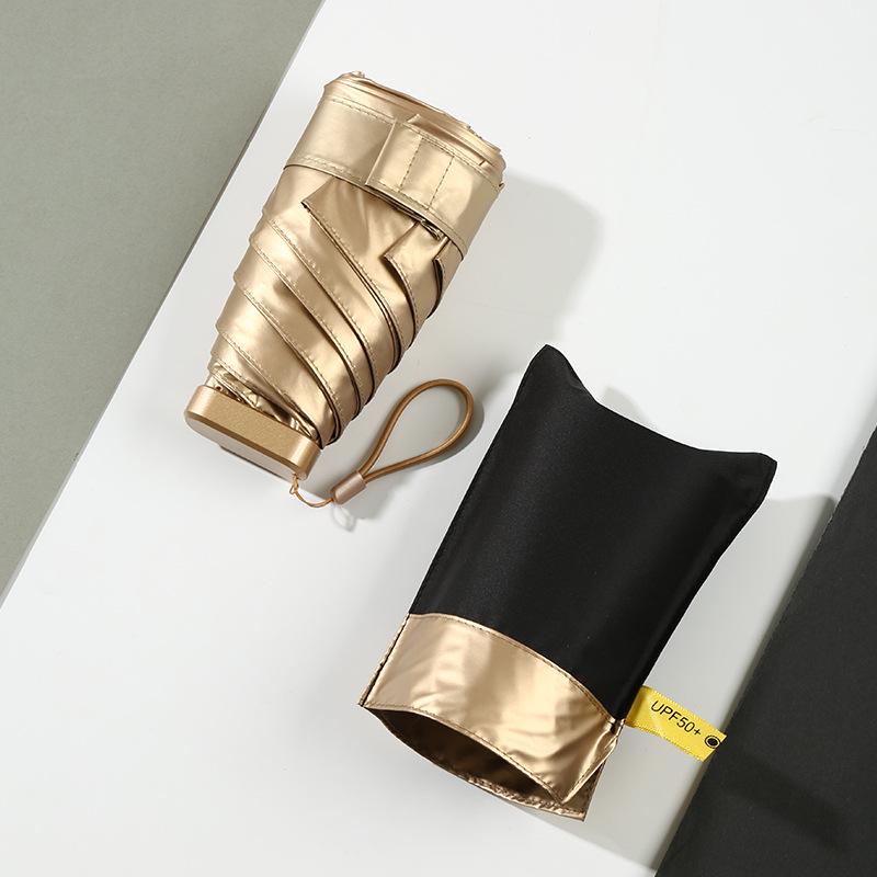 Compact Gold Umbrella: Ultra-light 6-Rib Folding Dual-use for Sun and Rain Protection