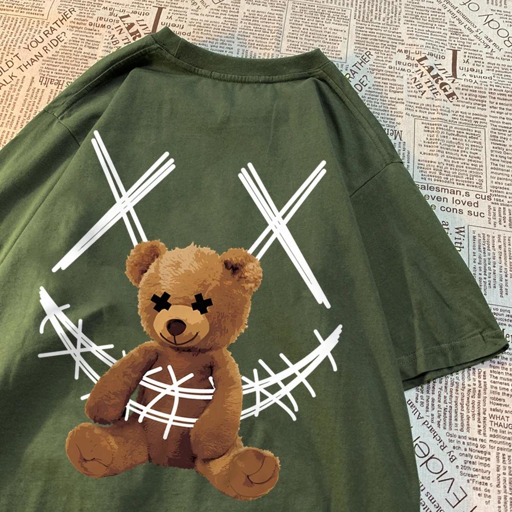 Trapped Brown Bear Pattern Men Women T-Shirt Couple Quality T-Shirts Summer Loose Tee Clothing Vintage Cotton Tops Couple