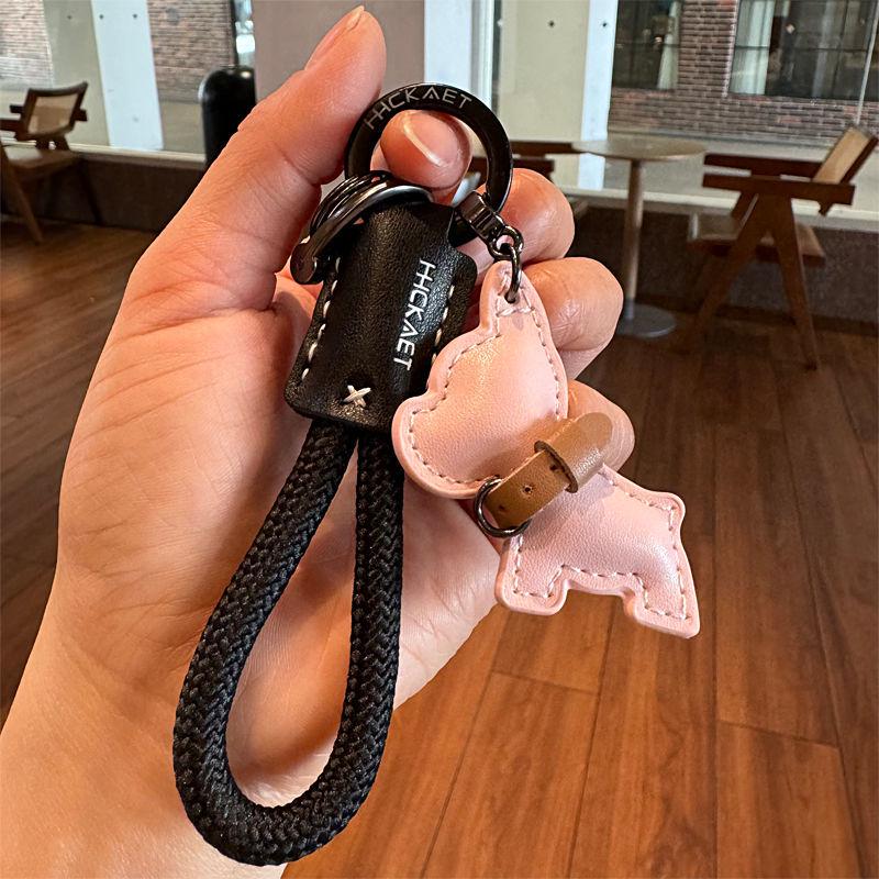 Handmade Leather French Bulldog Keychain - Cute Puppy Pendant, Couple Gift, Luxury Bag Accessory