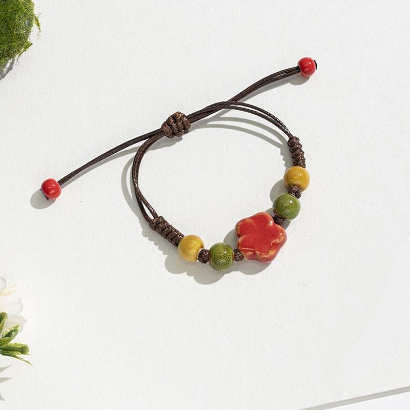 Retro Ethnic Style Ceramic Bracelet - Chinese-style Colorful Porcelain Beads Woven Bracelet