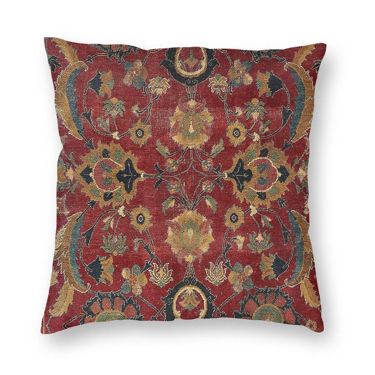 Safavid Antique Persian Floral Square Pillowcase Polyester Linen Velvet Pattern Zip Decorative Pillow Case Car Cover x 30x30cm