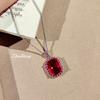 Light Luxury Full Diamond Pendant Necklace Fashionable Simple Temperament Red Corundum Ring Earrings Colored Treasure Jewelry Set