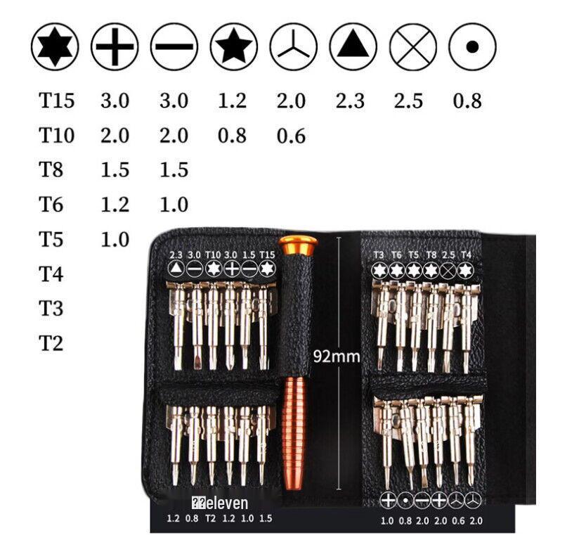 25-in-1 Multi-Purpose Repair Tool Kit with Leather Case for Eyeglasses, Phones, Laptops, and Watches