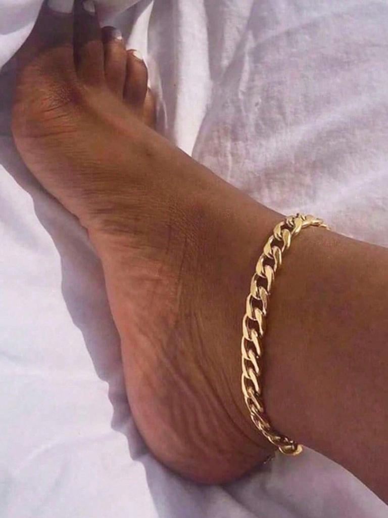 1pc Fashionable No Fade Stainless Steel Ankle Chain Gold Adjustable Stainless Steel Figaro Chain Anklet Barefoot Chain