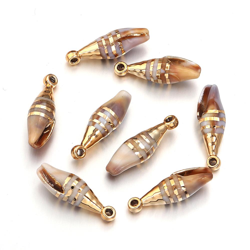 5-10pcs/lot Shell Shaped Acrylic Pendant Gold Plated Conch Scallop Charms Beads For DIY Fashion Keychain Necklace Accessories