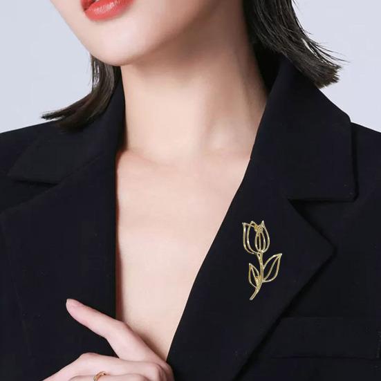 Brooch Hollow Tulip Design Anti-Wear Lapel Pin Sweaters Collars Hats Bags Coats Scarves Badge Versatile Accessory