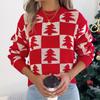 QICED Autumn and Winter Christmas Tree Checkered Lantern Long-sleeved Pullover Sweater Women's Clothing