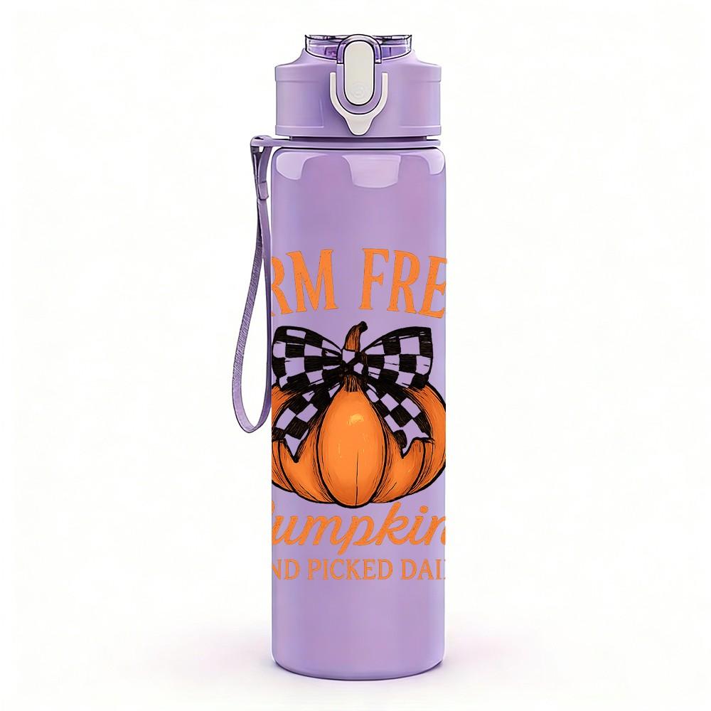 1PC Farm Fresh Pumpkin Letter 750ml Color Plastic Sports Water Bottle Leakproof Flip Straw Lid Suitable for Sports Office Home Use