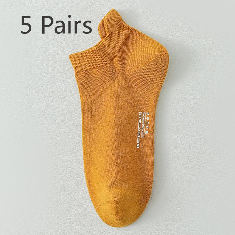 5 Pairs of Men's Spring and Summer Pure Cotton 7A Antibacterial Antiodor and Sweat Absorption Short Tube Ear Lifting Boat Socks