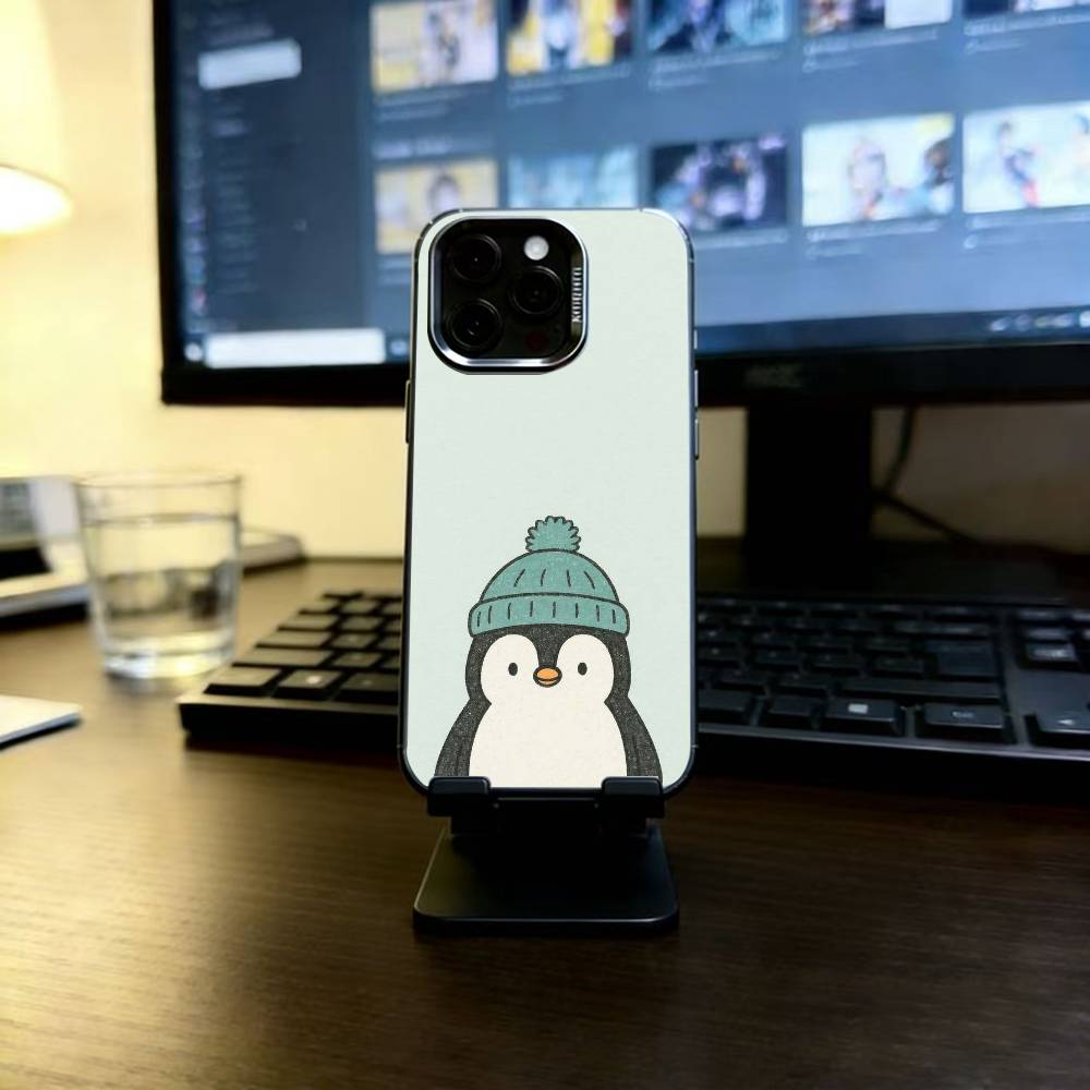 Penguin Kawaii Cute Cartoon Phone Case For iPhone 17,16,15,14,13,12,11 Plus,Pro Max,XS,Colored Silver Plated Inside Cover