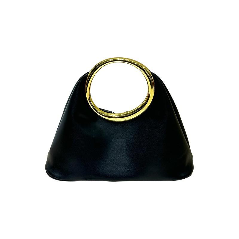 Retro Niche Design French Elegant Handbag Metal Ring High-end Soft Genuine Leather Tote Bag