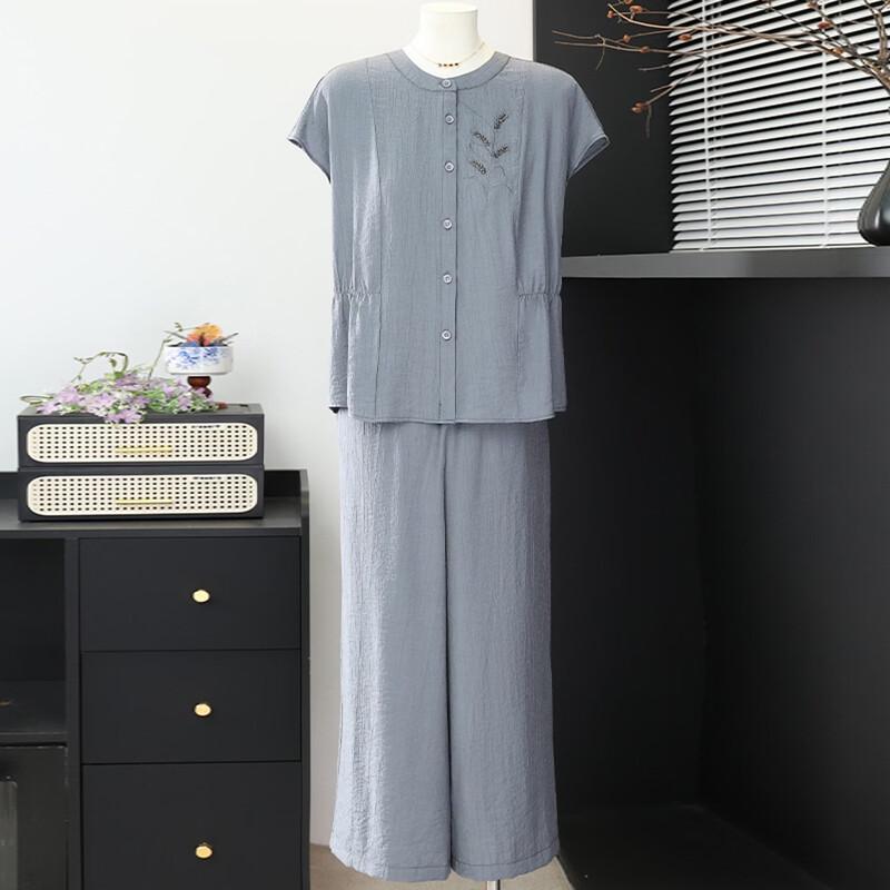 Yuzhaolin Summer Embroidered Loose Polyester Two-Piece Set for Women