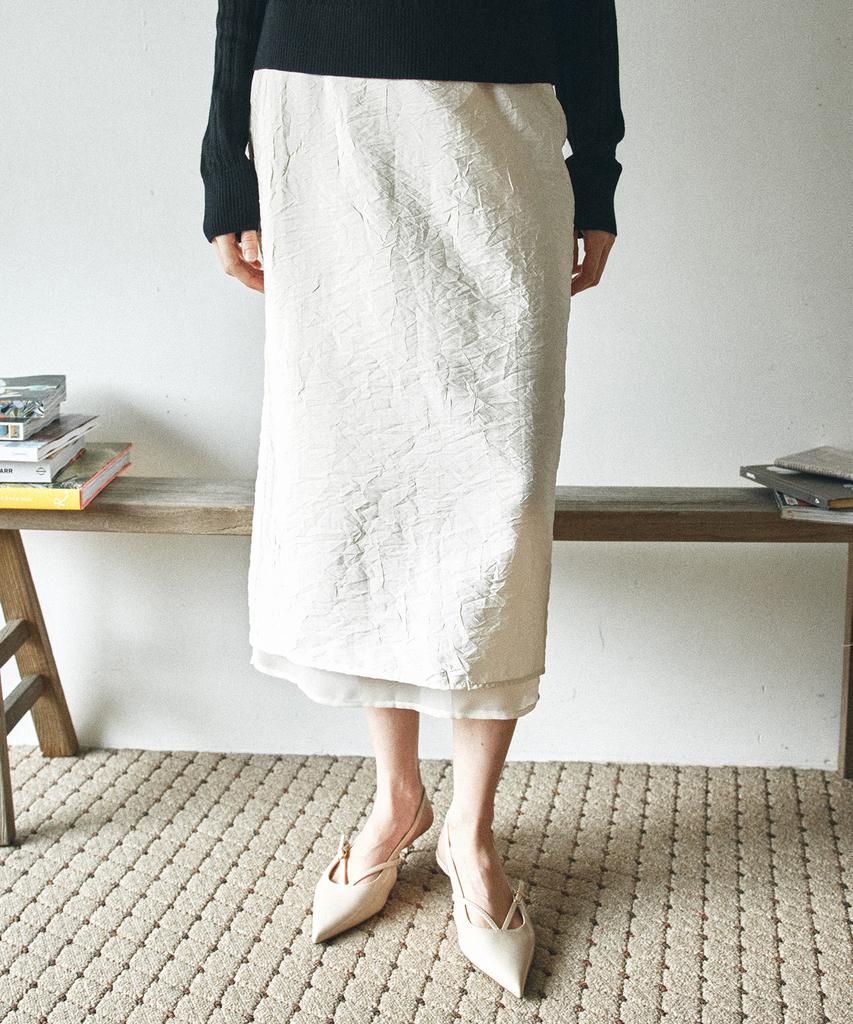 Banwonateullie P3289 Crinkle Slit Skirt_Cream