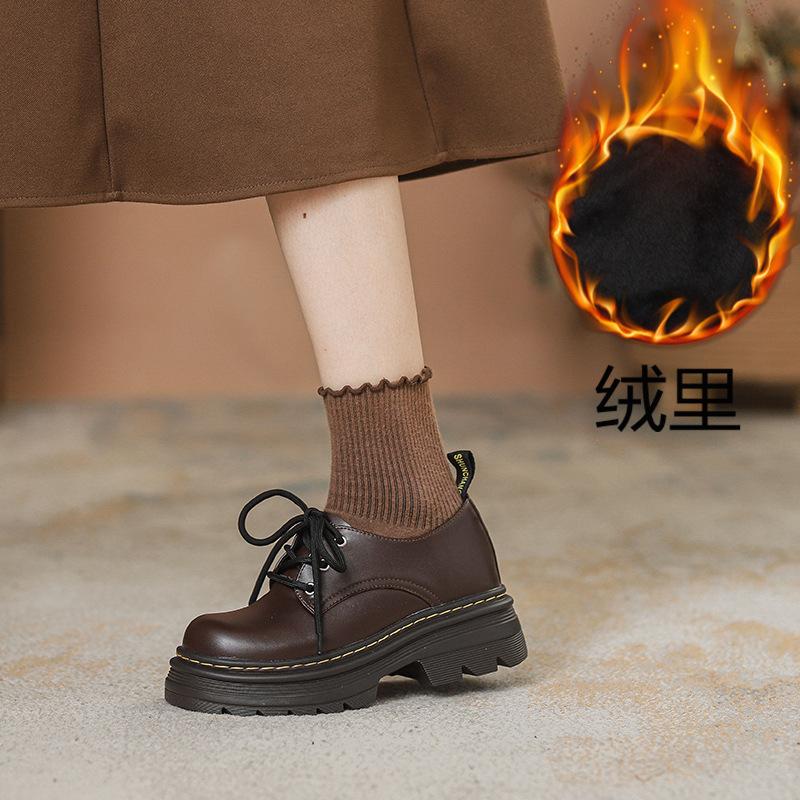 Inner height increase 7CM thick-soled velvet small size 3233 round head lace-up small leather shoes women