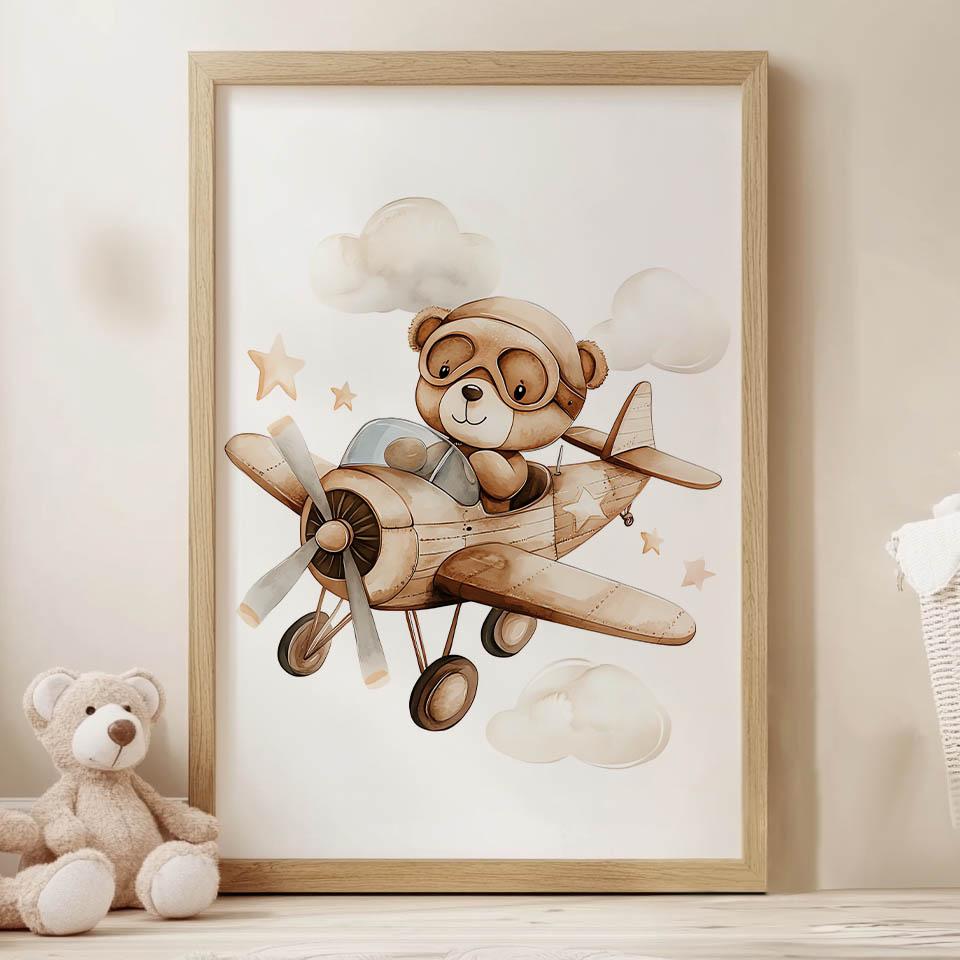 Plakat Latajacy Miś Plakat Latajacy Miś, 30X40 Cm, Rama Aluminiowa Złota, Papier Matowy 230 Gsm