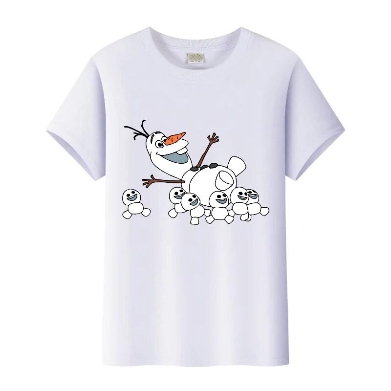 Kawaii Disney Frozen Olaf Cartoon Boy Tees Girls Loose T-shirt Harajuku Y2k Blouses Kids Tops O-Neck Tshirt Gothic Clothes