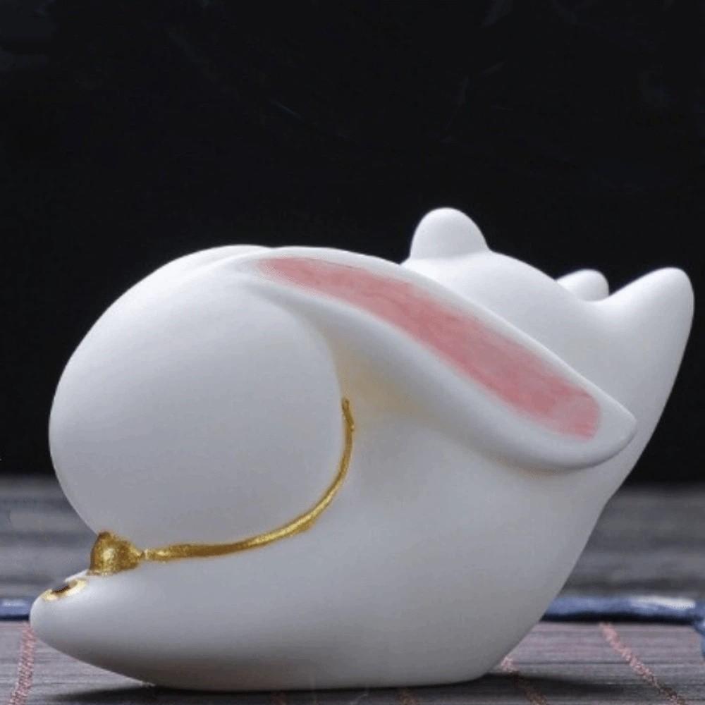 Ceramic Rabbit Shaped Tea Pet Cute Incense Stick Holder Creative Desktop Ornament Home Decor Rabbit Pink
