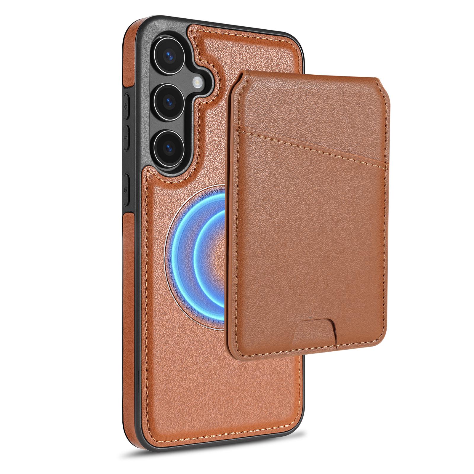

For Samsung Galaxy A15 4G/5G Case Compatible with MagSafe Detachable Card Holder Kickstand Leather Phone Back Cover Brown