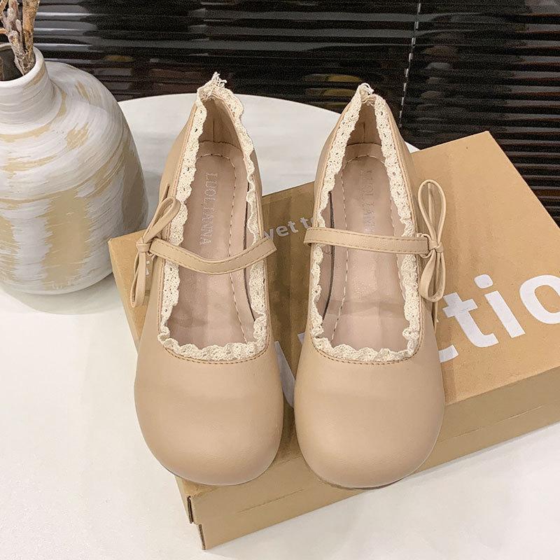 White French Small Fragrant Wind Light Mouth Thick Heel Single Shoes  New Spring Versatile Round Head Retro Mary Jane Shoes
