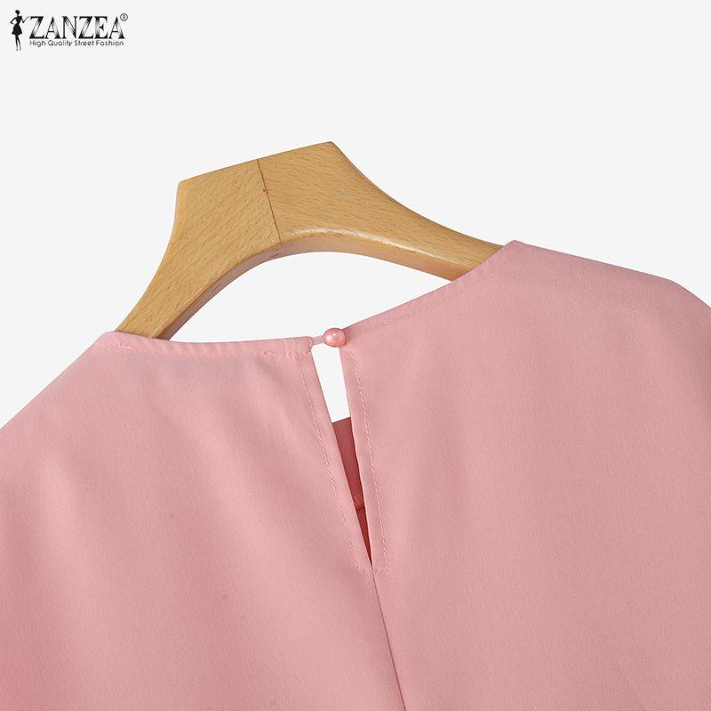 ZANZEA Women Casual Round Neck Puff Long Sleeve Loose Blouse
