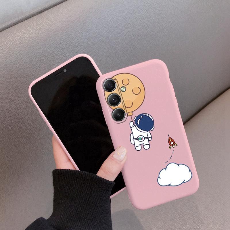 

М який силіконовий чохол з візерунком Астронавт для Samsung M35 A55 A35 Xiaomi Redmi Note Poco C65 iPhone Huawei Honor Realme Protective Shockproof Cover Realme 12x рожевий