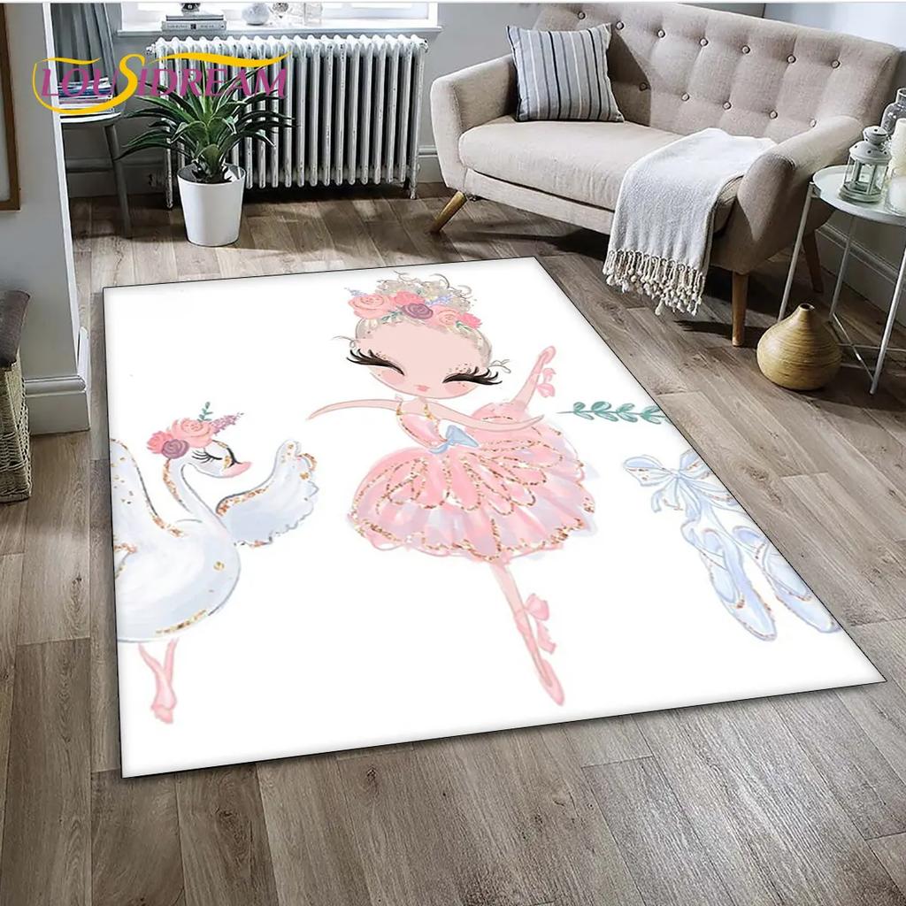 3D Cute Ballet Girl Ballerina Unicorn Cartoon Area Rug,Carpet for Home Living Room Bedroom Sofa Doormat Decor,Non-slip Floor Mat