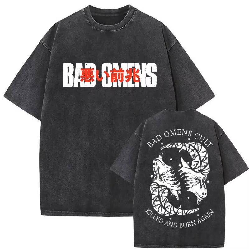 Washed Vintage Bad Omens Print T-shirt Funny Moth Graphic Tshirt Men Women Fashion Streetwear Short Sleeve T-shirts
