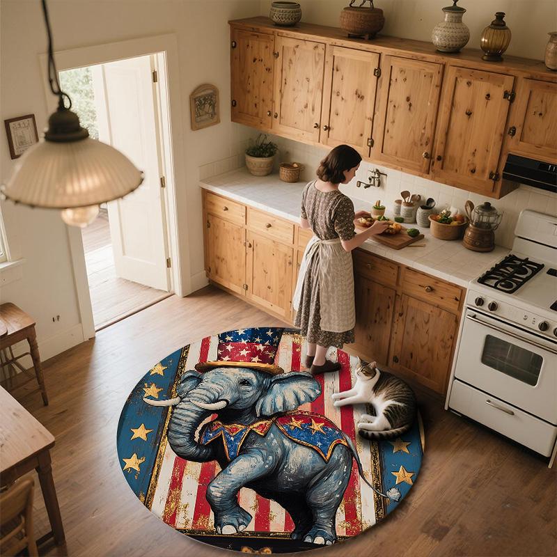 Striped Elephant,Round Area Rug,Carpet Rug for Living Room Bedroom Sofa Playroom Decor,Non-slip Floor Mat