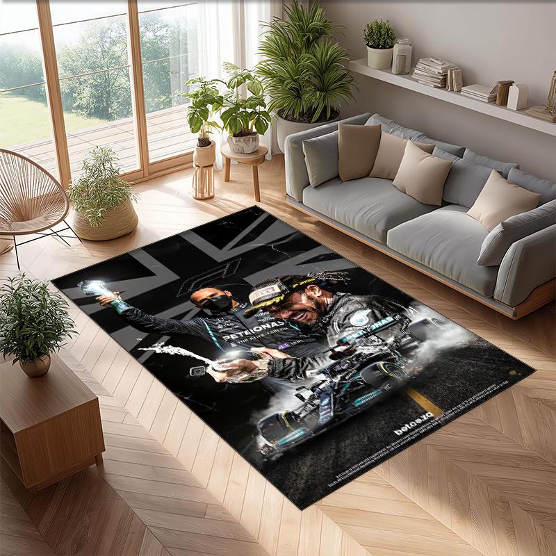 Lewis Hamilton Tappeto in Velluto di Cristallo Morbido Anti?Tappetino Antiscivolo Comodo per Casa Soggiorno Camera da Letto Tappeto Decorativo