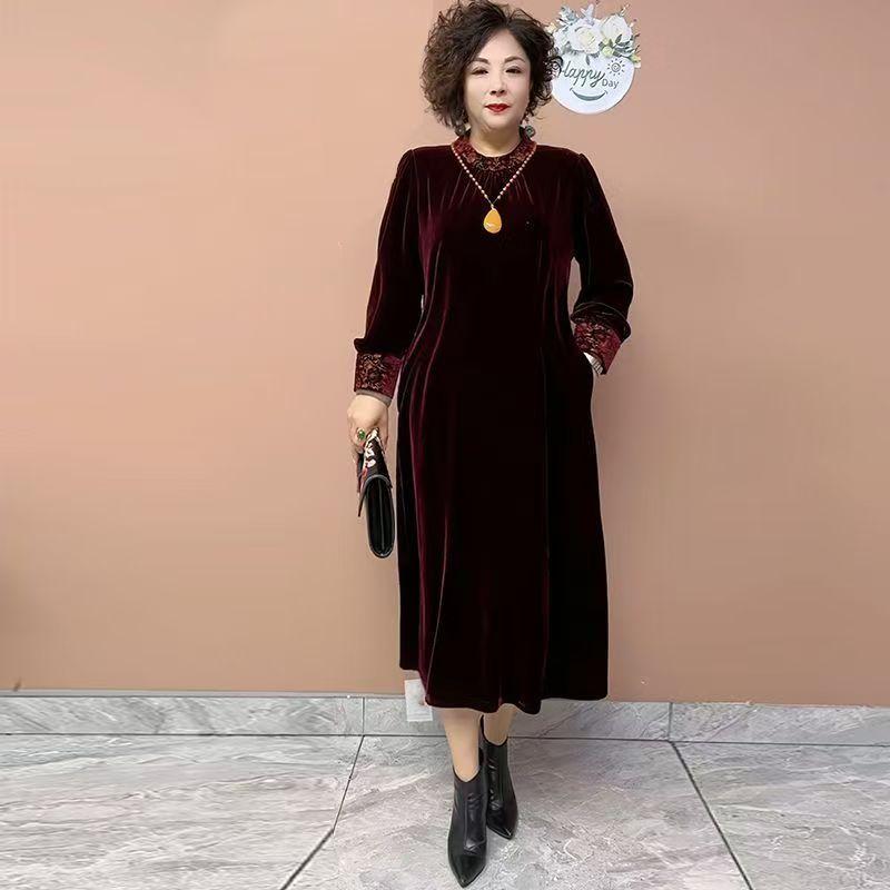 

Женское бархатное платье премиум-класса Осень Зима Свободное платье большого размера Длинное платье выше колена 2XL вино красного