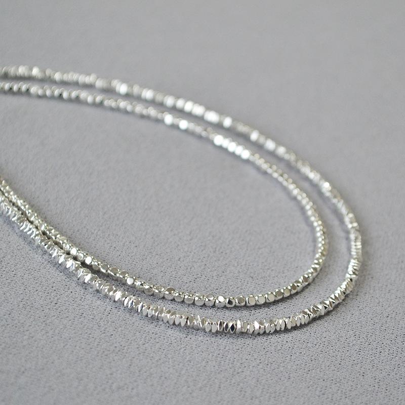 

Japanese-Korean Chic Silver Chamfered Square Bead Clavicle Necklace
