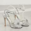 2025 Summer New  Luxury Rhinestones Flowers Women Sandals Sequined Ankle Strap Stiletto High Heels Female Shoes