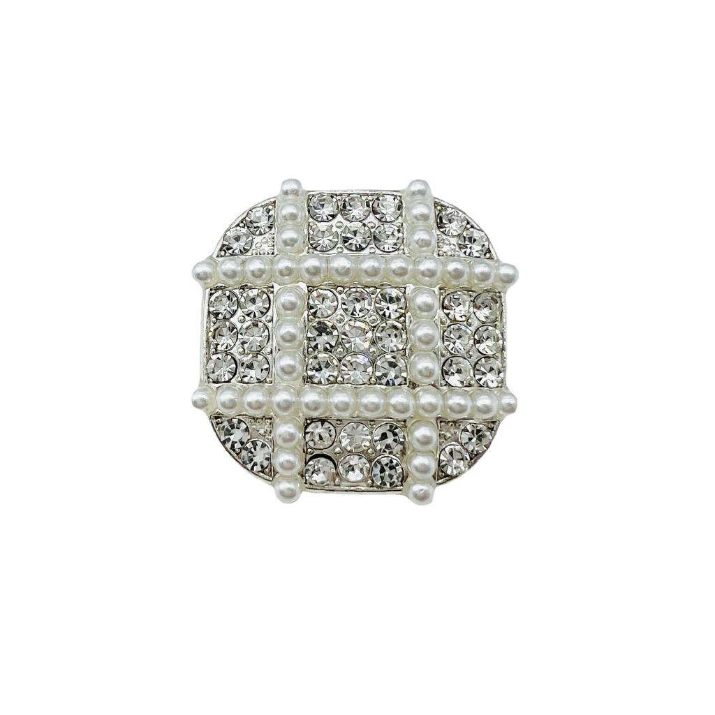 6pcs Luxury Design Gold Silver Square Metal Buttons Inlaid Pearls Suitable For Hand Sewing Clothing Pants DIY Accessories