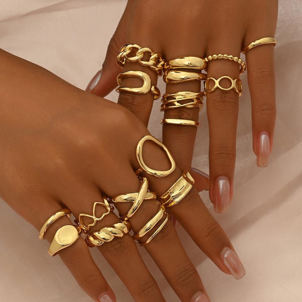 European and American Light Luxury Open Ring Women's Love Personality Niche Design Ring Set Versatile Jewelry