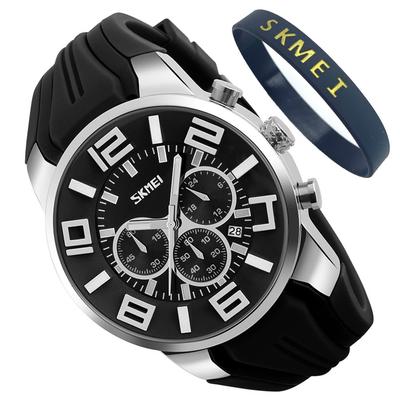Silicone Perfect for High School Big Analog Quartz Date Black Men's Wristwatch, Waterproof, Students, Sports, Casual, Stylish, Face, Chronograph,