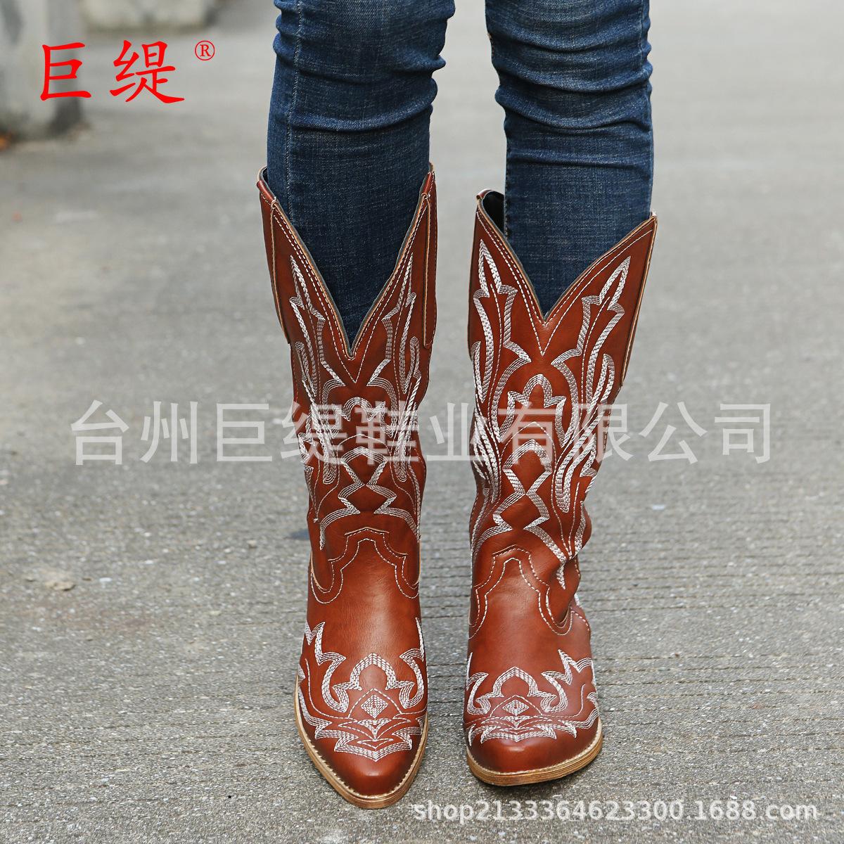 

Juti spot 2025 winter foreign trade new women s shoes wish large size embroidered pointed women s leather boots knight boots 43