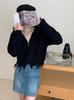 2025 Autumn/Winter Women's Korean Style Fringe Raw Edge Hooded Sweater - Loose Short Zip-Up Knitwear Top