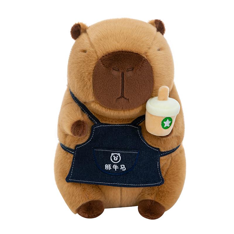 New Apron Milk Tea Cup Capybara Plush Toys Kapibala Dolls Children's Birthday Gift