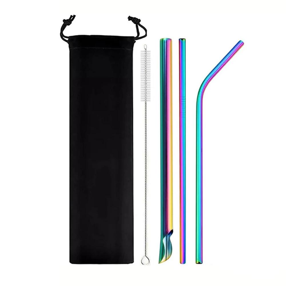 5Pcs Reusable Drinking Straw Set Wide Metal Straw Stainless Steel Straw Pearl Milkshake Bubble Tea Straw With Cleaner Brush