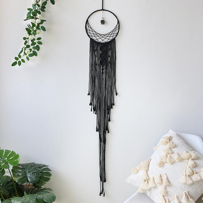 Black Macrame Wall Hanging Tapestry Sun Moon Dream Catcher Woven Handmade Home Decor